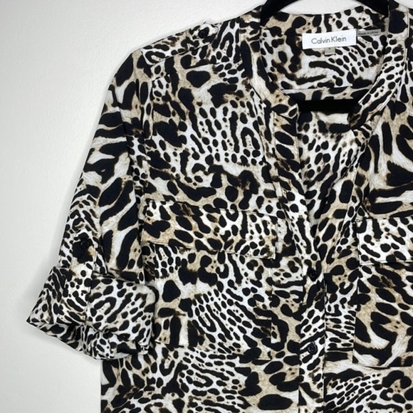Calvin Klein Size S Leopard Animal Print Lightweight Collarless Button Down - Picture 11 of 13